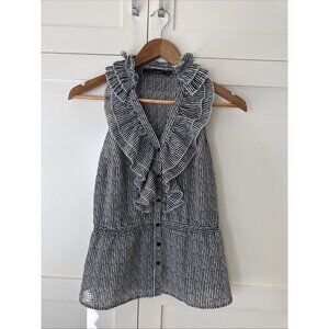 The Limited Ruffle Sleeveless Blouse Top Black & White Stripe XS